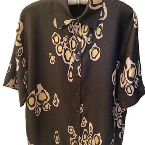 Cynthia Rowley Amalfi Camp Shirt, Black/Gold (Small)